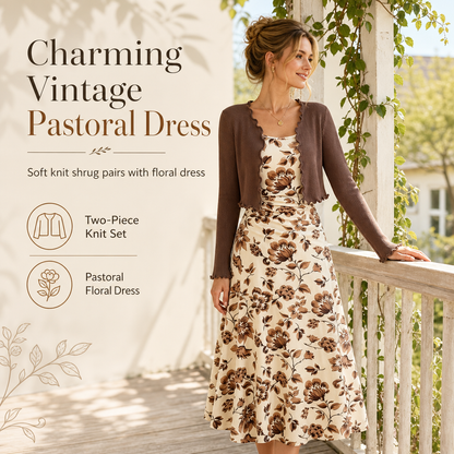 💖Black Friday Mega Deal – 50% off!💖 Women's Vintage Floral Slip Dress and Cropped Ribbed Knit Cardigan 2-Piece Set