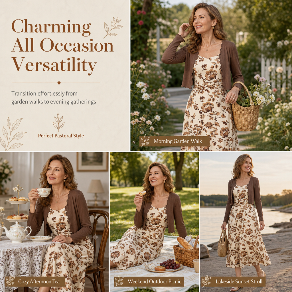 💖Black Friday Mega Deal – 50% off!💖 Women's Vintage Floral Slip Dress and Cropped Ribbed Knit Cardigan 2-Piece Set