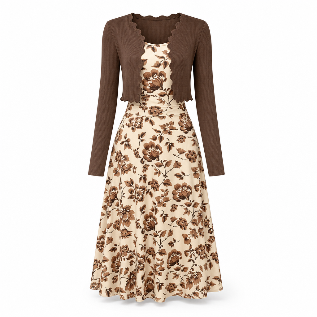 💖Black Friday Mega Deal – 50% off!💖 Women's Vintage Floral Slip Dress and Cropped Ribbed Knit Cardigan 2-Piece Set