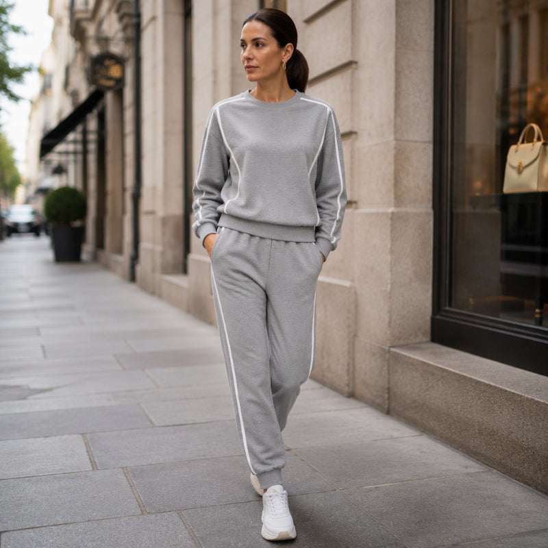 💖Black Friday Mega Deal – 50% off!💖 🏃‍♀️Women's Contrast Piping Sweatshirt & Joggers 2-Piece Set🩷Free Shipping