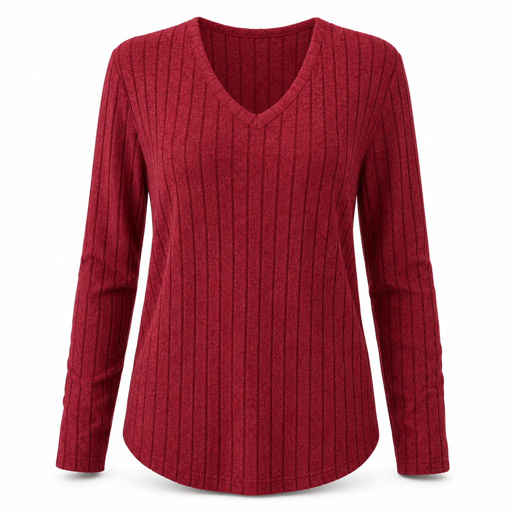 💖Black Friday Mega Deal – 50% off!💖 Women's Plus Size V Neck Long Sleeve Ribbed Brushed T-Shirt Loose Fit Solid Color Pullover Top