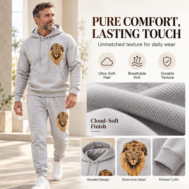 💖Black Friday Mega Deal – 50% off!💖 🐅Men's Lion Graphic Pullover Hoodie & Sweatpants Set
