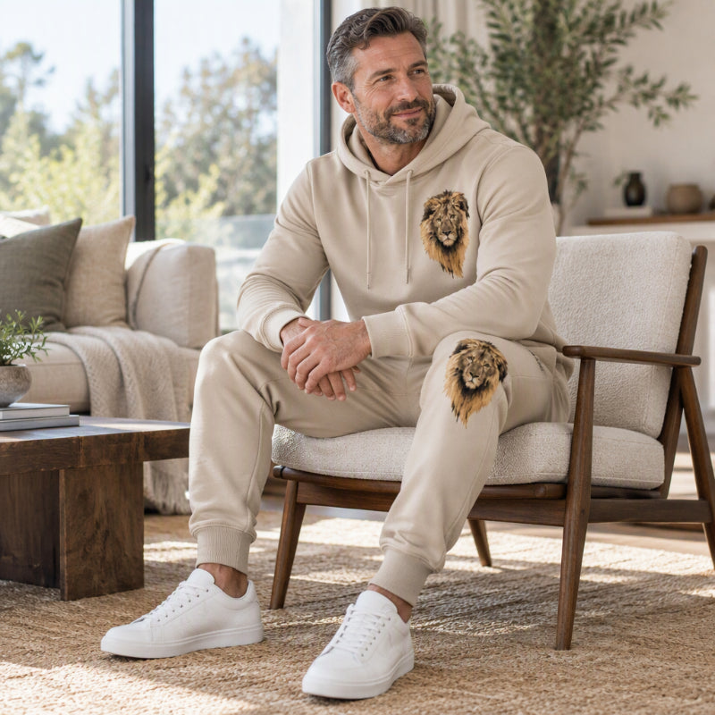 💖Black Friday Mega Deal – 50% off!💖 🐅Men's Lion Graphic Pullover Hoodie & Sweatpants Set