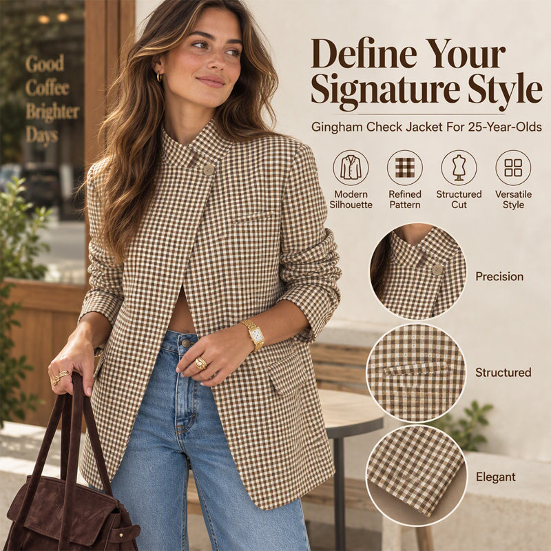 💖Black Friday Mega Deal – 50% off!💖 ☕️Women's Chic Brown Small Plaid Jacket