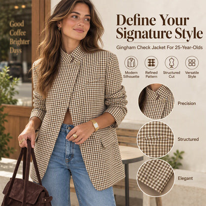 💖Black Friday Mega Deal – 50% off!💖 ☕️Women's Chic Brown Small Plaid Jacket