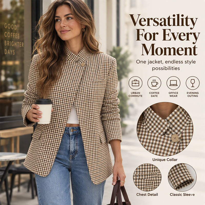 💖Black Friday Mega Deal – 50% off!💖 ☕️Women's Chic Brown Small Plaid Jacket