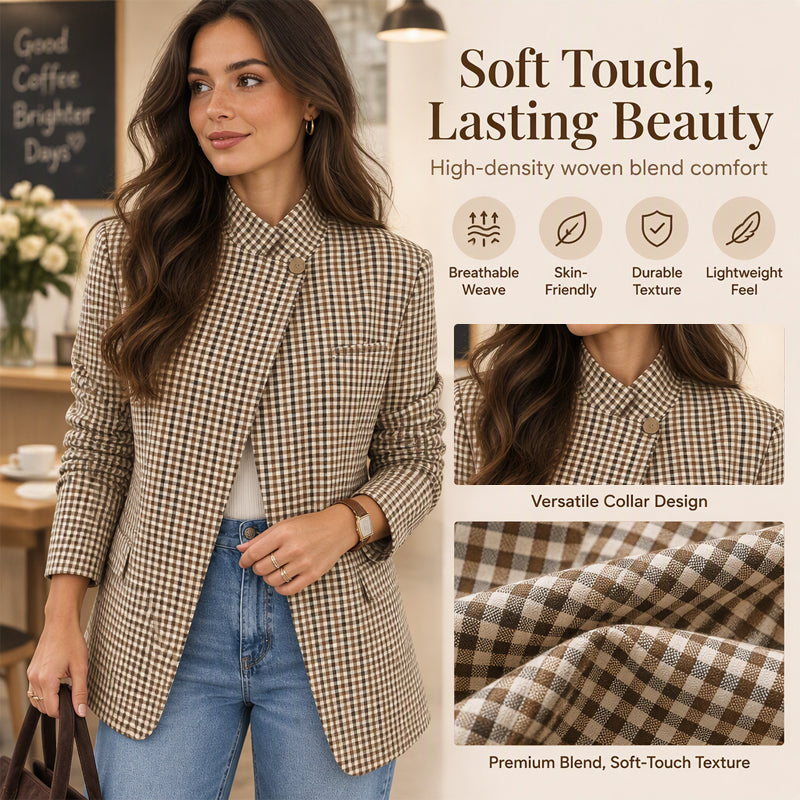 💖Black Friday Mega Deal – 50% off!💖 ☕️Women's Chic Brown Small Plaid Jacket