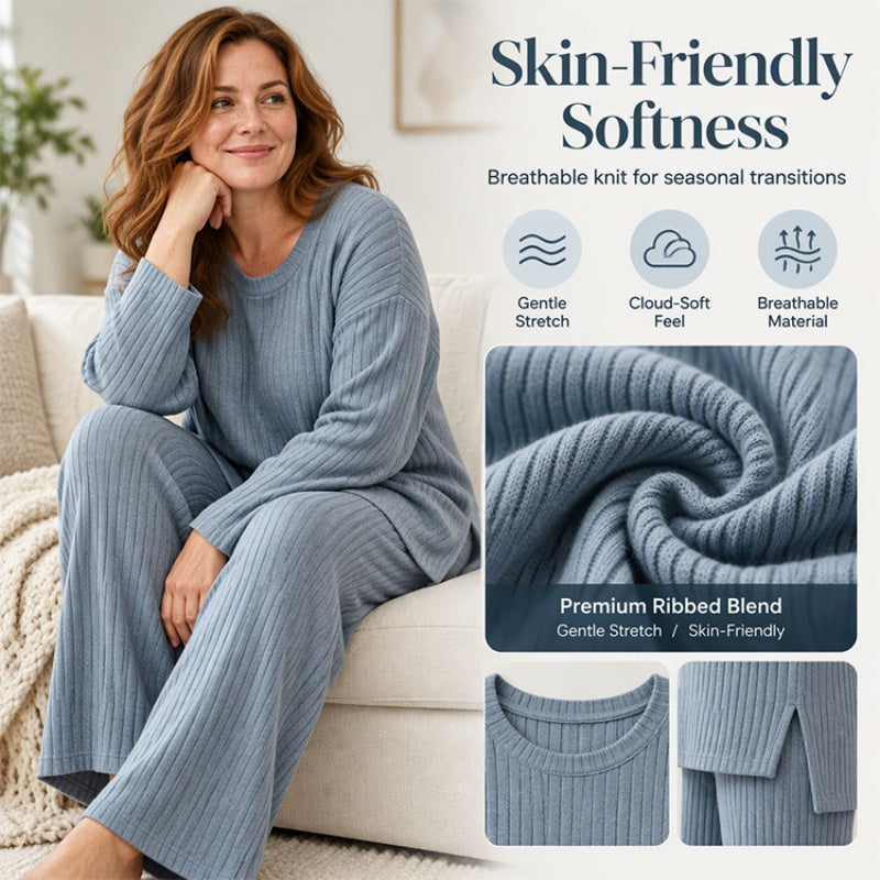 💖Black Friday Mega Deal – 50% off!💖 ☕️Women's Ribbed Knit Side-Slit Top & Pants Set