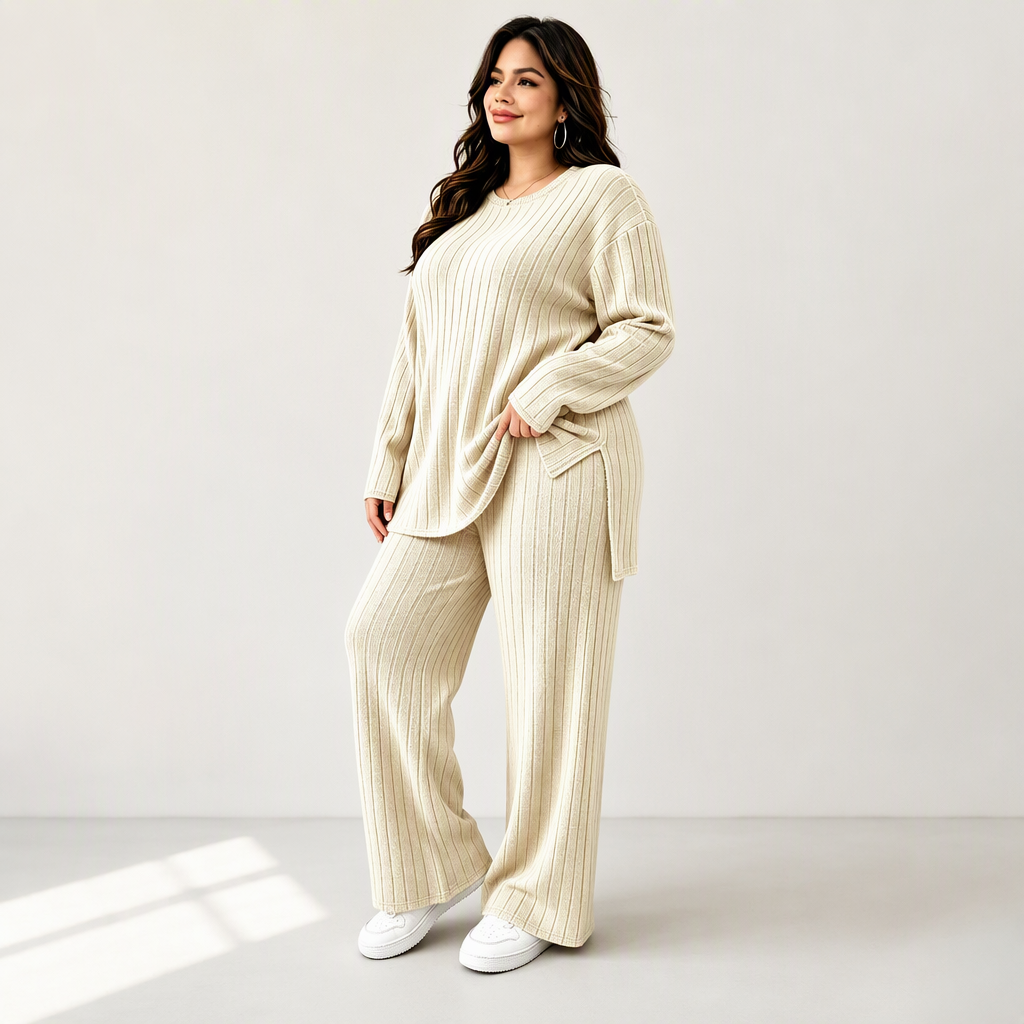 💖Black Friday Mega Deal – 50% off!💖 ☕️Women's Ribbed Knit Side-Slit Top & Pants Set