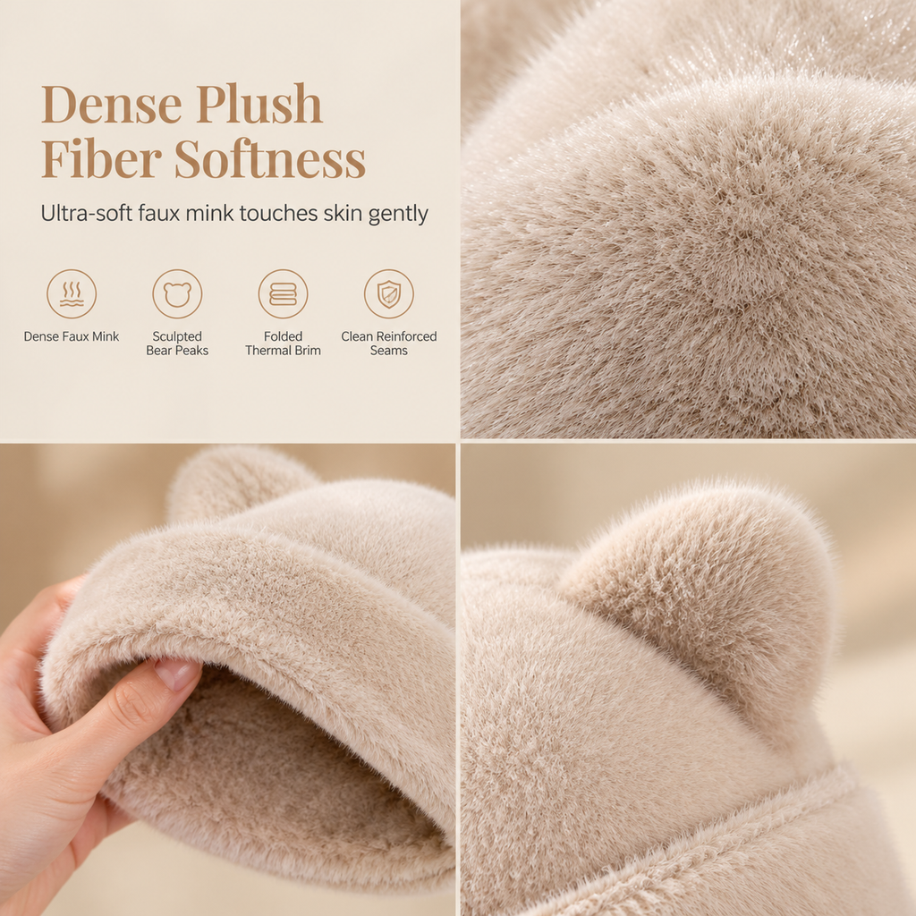 🧸 Women Fluffy Faux Mink Fur Beanie Hat with Cute Bear Ears Warm Winter Cold Weather Pullover Cap🐆