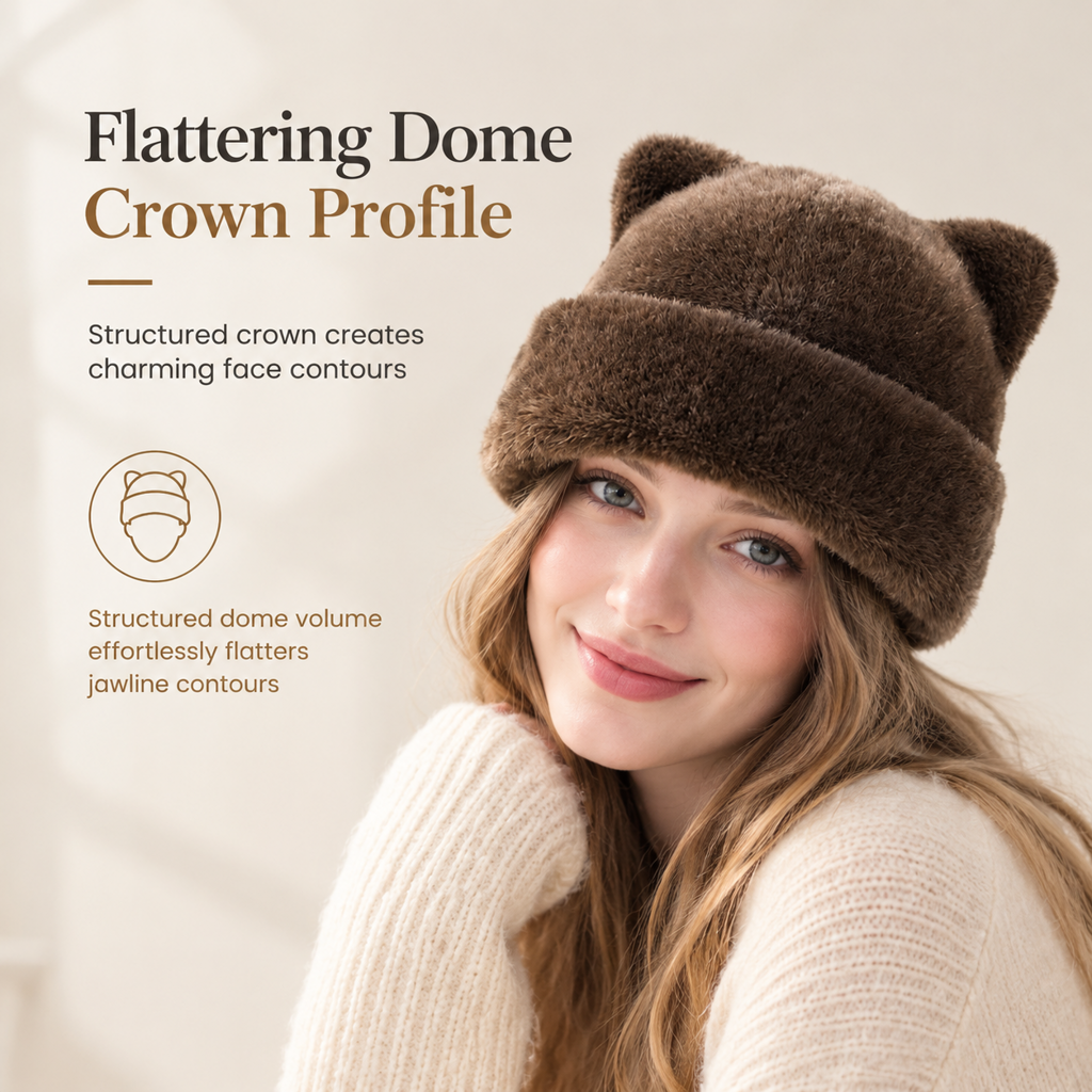 🧸 Women Fluffy Faux Mink Fur Beanie Hat with Cute Bear Ears Warm Winter Cold Weather Pullover Cap🐆