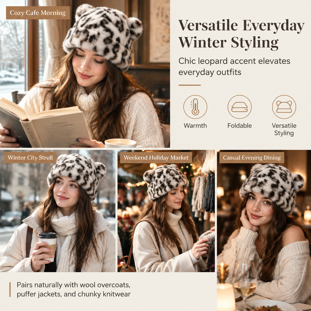 🧸 Women Fluffy Faux Mink Fur Beanie Hat with Cute Bear Ears Warm Winter Cold Weather Pullover Cap🐆