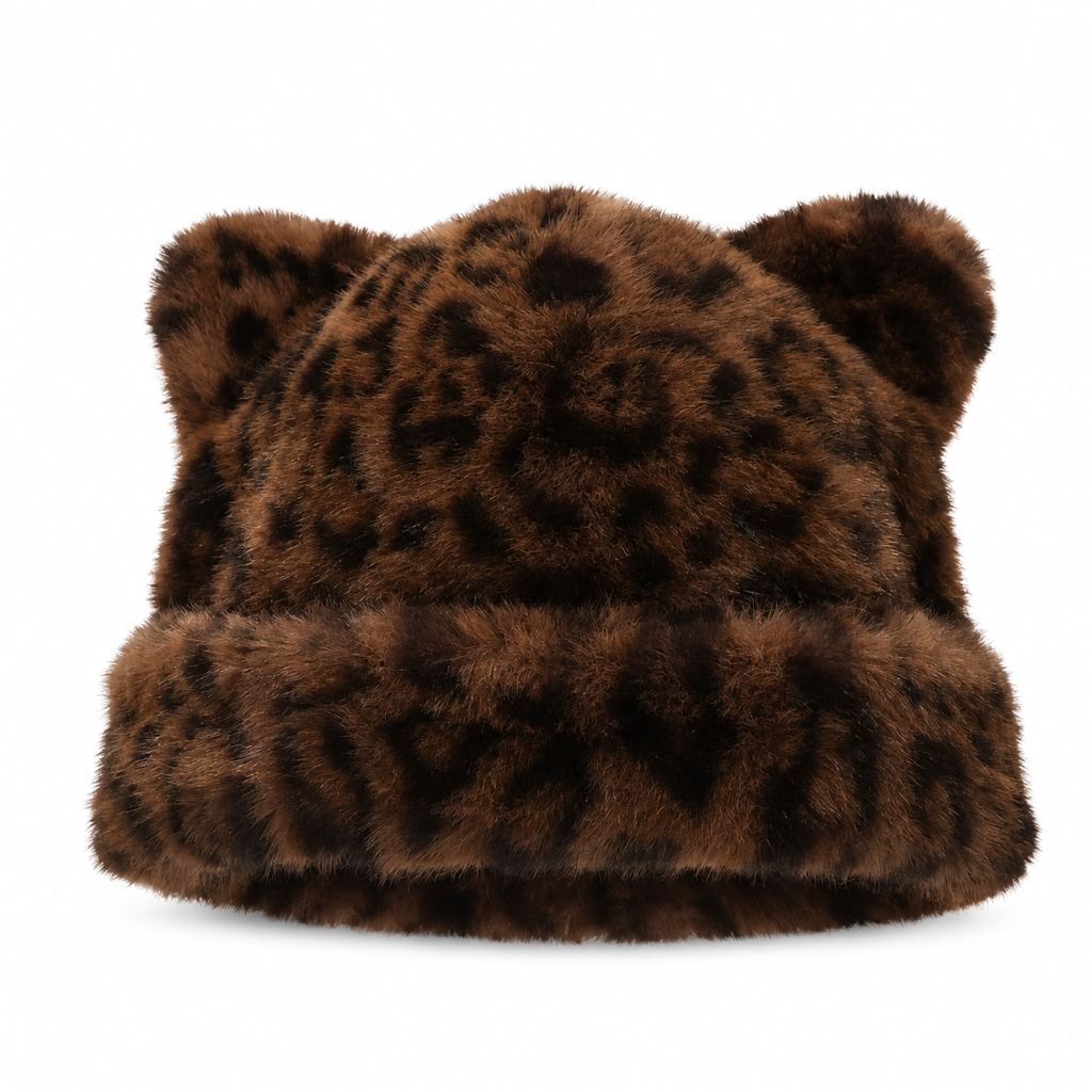 🧸 Women Fluffy Faux Mink Fur Beanie Hat with Cute Bear Ears Warm Winter Cold Weather Pullover Cap🐆