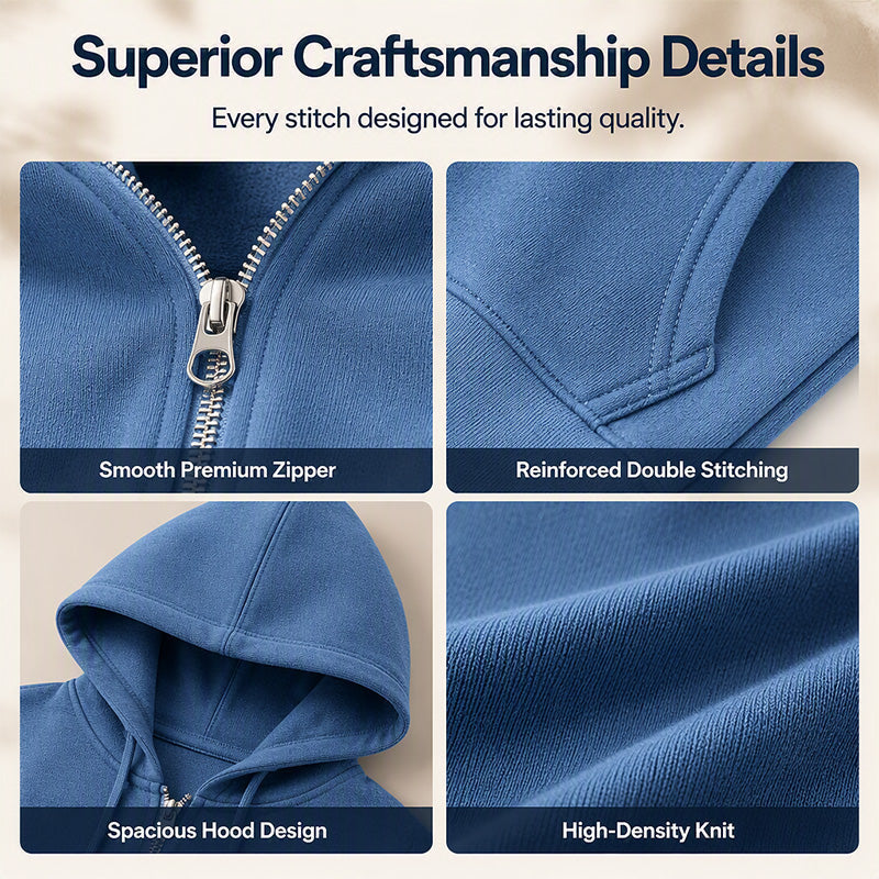 ☕Women Mid-Length Hooded Sweatshirt Jacket Casual Zip Up Cardigan Coat with Pockets☁️
