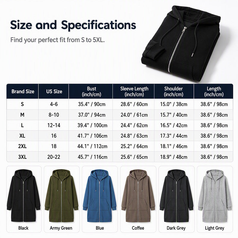☕Women Mid-Length Hooded Sweatshirt Jacket Casual Zip Up Cardigan Coat with Pockets☁️