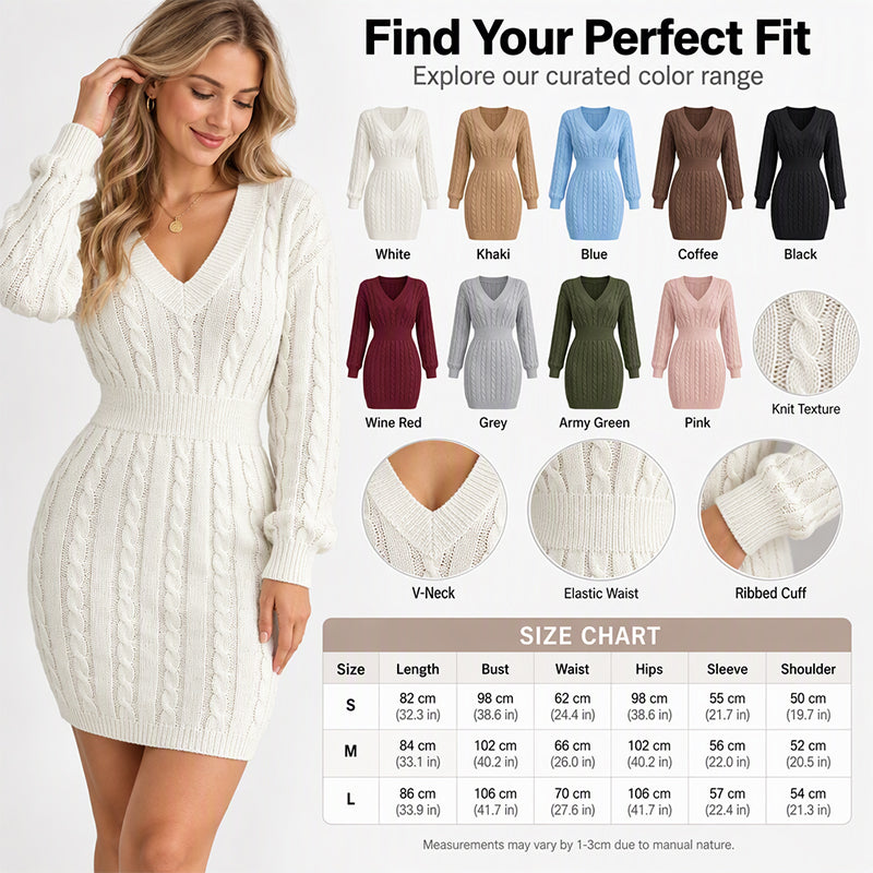 💖Black Friday Mega Deal – 50% off!💖 🍂Women's Elegant Cable Knit Bodycon Sweater Dress