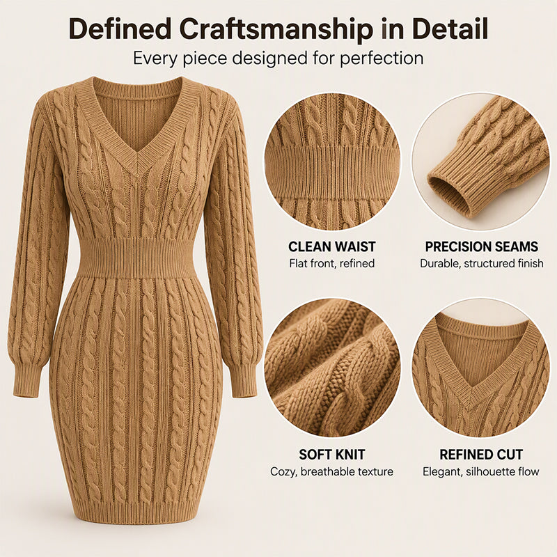💖Black Friday Mega Deal – 50% off!💖 🍂Women's Elegant Cable Knit Bodycon Sweater Dress