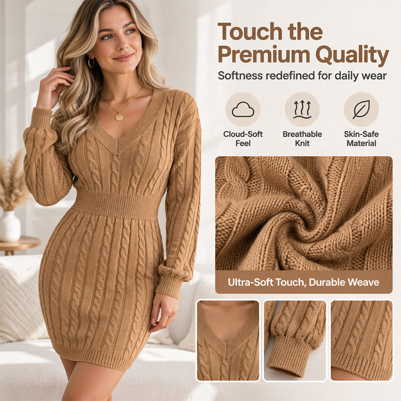 💖Black Friday Mega Deal – 50% off!💖 🍂Women's Elegant Cable Knit Bodycon Sweater Dress