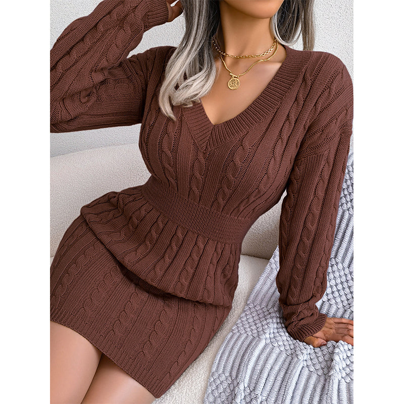 💖Black Friday Mega Deal – 50% off!💖 🍂Women's Elegant Cable Knit Bodycon Sweater Dress