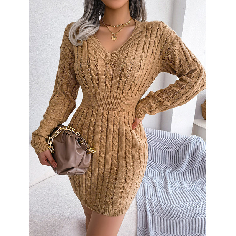 💖Black Friday Mega Deal – 50% off!💖 🍂Women's Elegant Cable Knit Bodycon Sweater Dress
