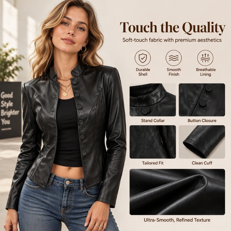 🖤Black Friday Sale:50% OFF🖤 😎Women's Slim-Fit Faux Leather Jacket