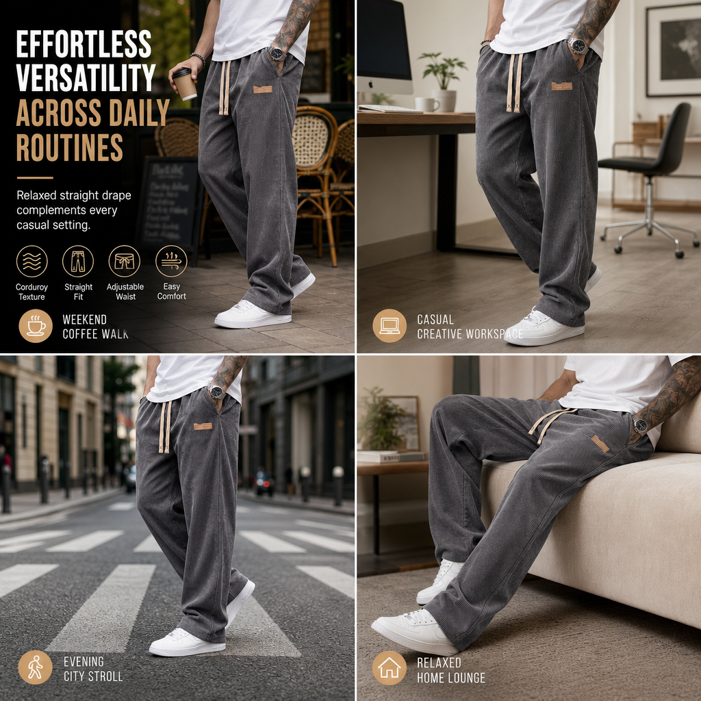 🖤Black Friday Sale:50% OFF🖤 🏃‍♀️Men's Lightweight Corduroy Casual Pants Loose Fit Straight Leg Trousers