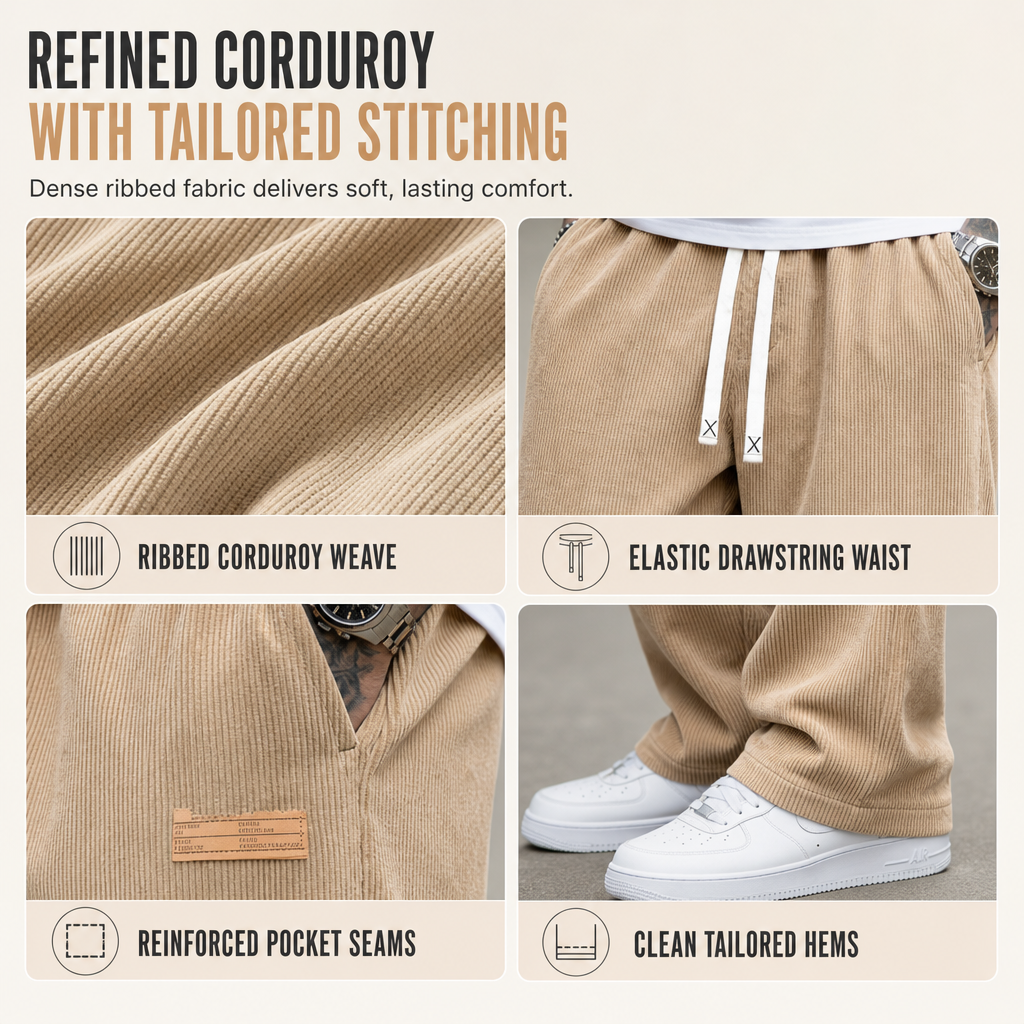 🖤Black Friday Sale:50% OFF🖤 🏃‍♀️Men's Lightweight Corduroy Casual Pants Loose Fit Straight Leg Trousers
