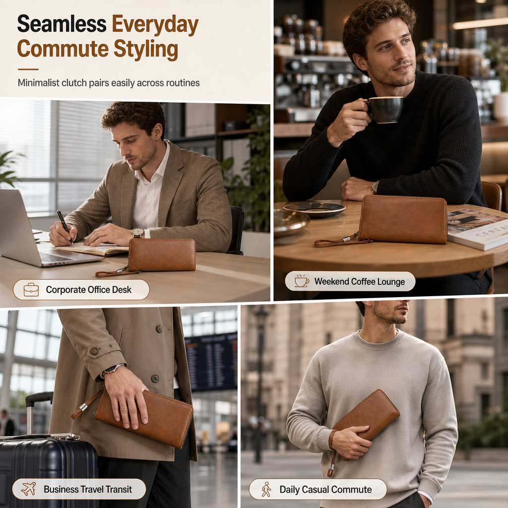 ✈️✨Structured Everyday Clutch Wallet – Rigid Zip, Flat Banknotes, Multi-Compartment, Scratch-Resistant 💳