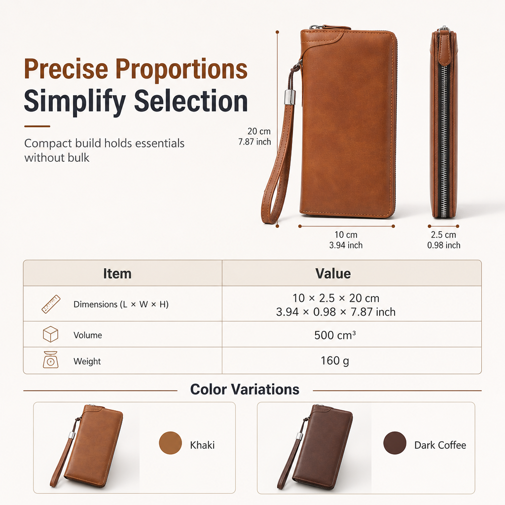 ✈️✨Structured Everyday Clutch Wallet – Rigid Zip, Flat Banknotes, Multi-Compartment, Scratch-Resistant 💳