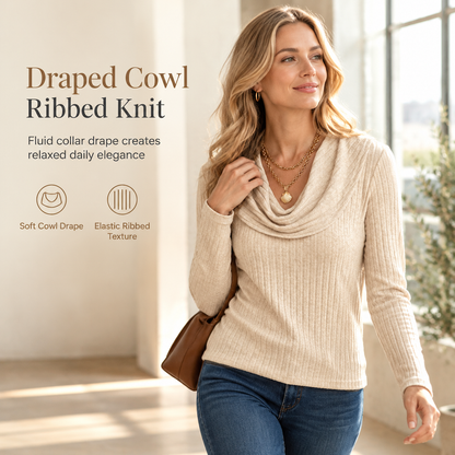 💖Black Friday Mega Deal – 50% off!💖 ✨Women's Cowl Neck Ribbed Knit Long Sleeve Top🤠