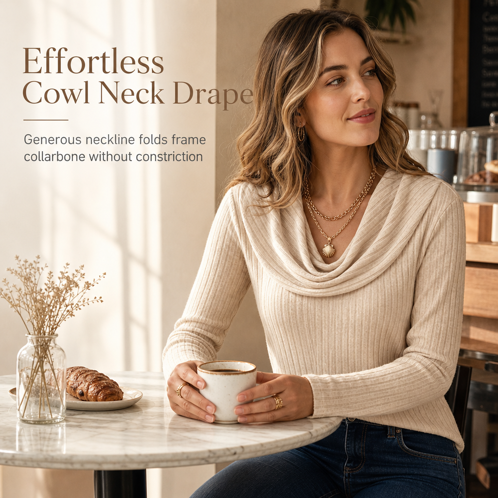 💖Black Friday Mega Deal – 50% off!💖 ✨Women's Cowl Neck Ribbed Knit Long Sleeve Top🤠