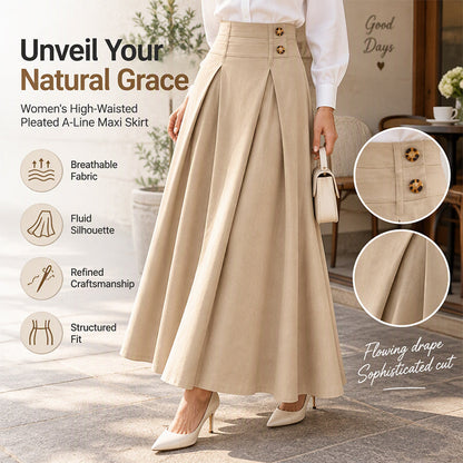 💥 Limited Time Offer 👗 Women's High-Waisted Pleated A-Line Maxi Skirt ✨ high waist, pleated design, flowy A-line long skirt
