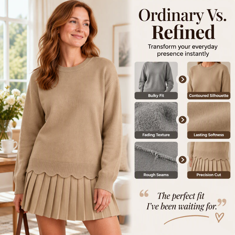 🏆 Bestseller – Extra Savings Now 👗 Women's Scallop Hem Sweater and Pleated Skirt Set ✨ scallop hem knit top, high waisted pleated skirt, 2 piece outfit set