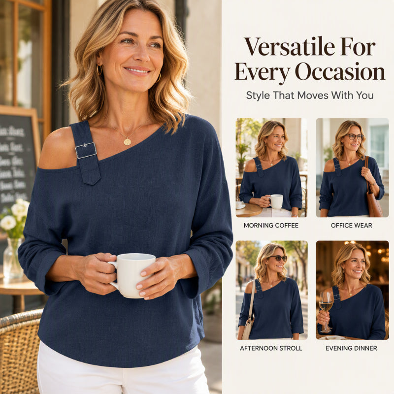 💖Black Friday Mega Deal – 50% off!💖✨Women's Long Sleeve Asymmetric Off-Shoulder Top