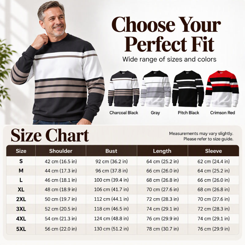💎 Exclusive Deal 🧶 Men's Casual Crewneck Striped Sweatshirt ✨ soft fabric, crew neck, striped casual pullover