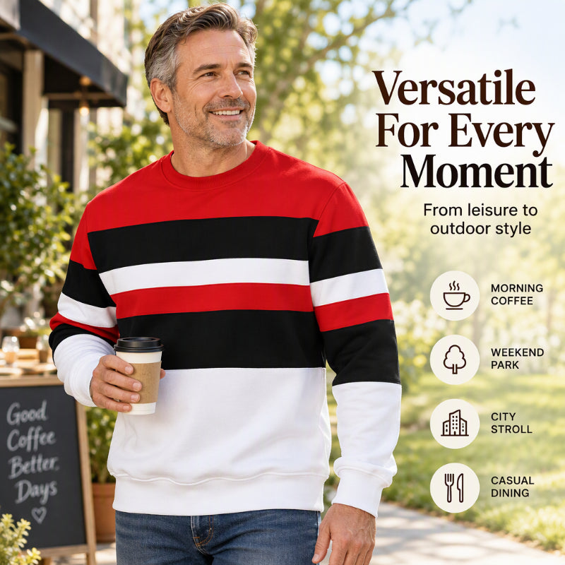 💎 Exclusive Deal 🧶 Men's Casual Crewneck Striped Sweatshirt ✨ soft fabric, crew neck, striped casual pullover