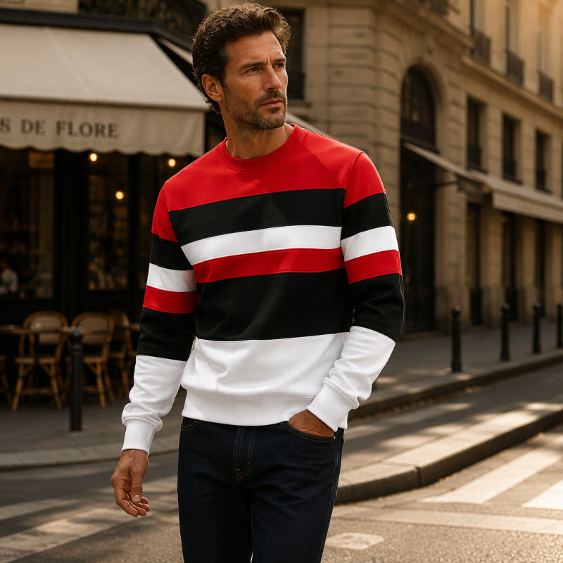 💎 Exclusive Deal 🧶 Men's Casual Crewneck Striped Sweatshirt ✨ soft fabric, crew neck, striped casual pullover