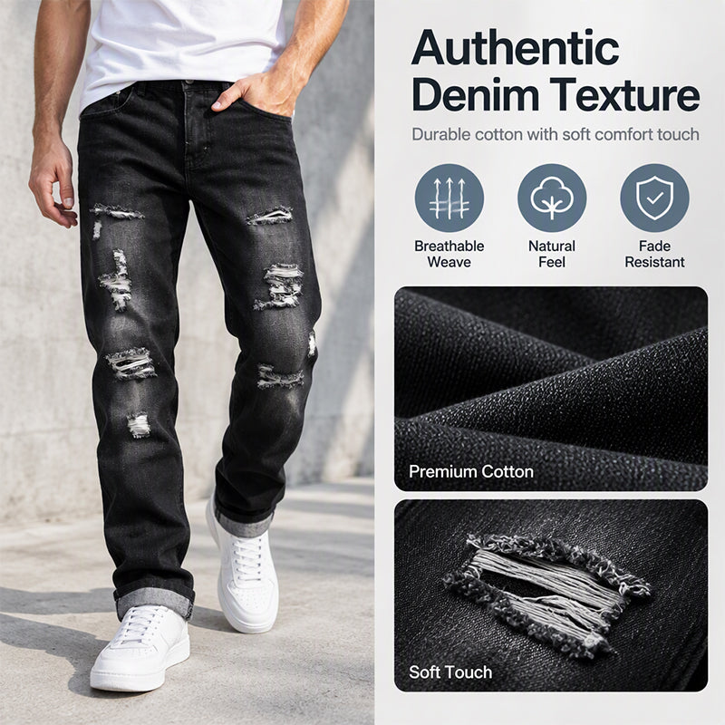 🖤Black Friday Sale:50% OFF🖤 🤠Men's Ripped Slim-Fit Distressed Denim Jeans
