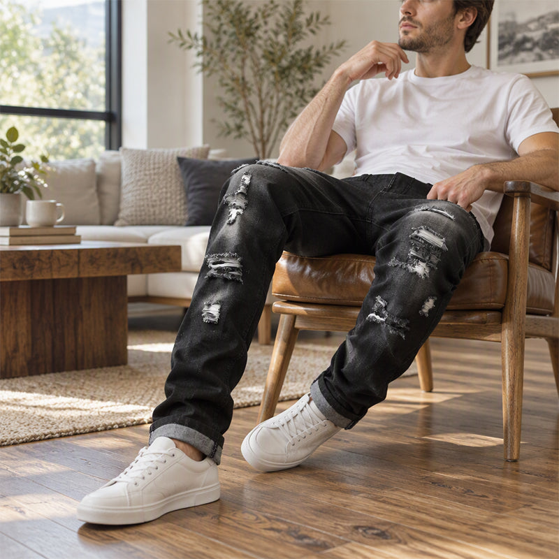 🖤Black Friday Sale:50% OFF🖤 🤠Men's Ripped Slim-Fit Distressed Denim Jeans
