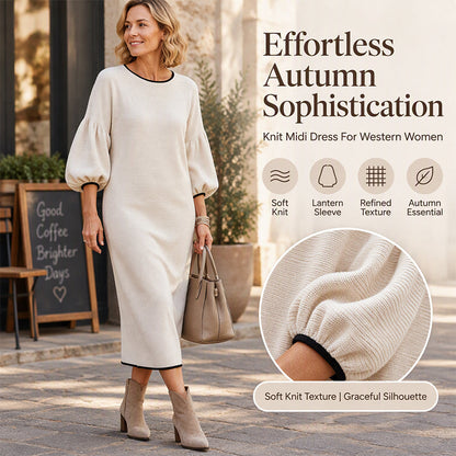 🌸Hot Sale 50% OFF💖Women's Textured Knit Puff Sleeve Midi Dress