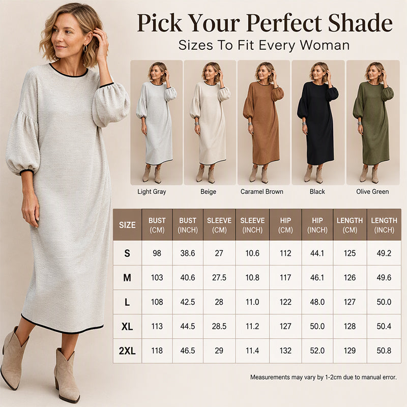 🌸Hot Sale 50% OFF💖Women's Textured Knit Puff Sleeve Midi Dress