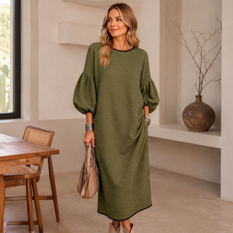 🌸Hot Sale 50% OFF💖Women's Textured Knit Puff Sleeve Midi Dress