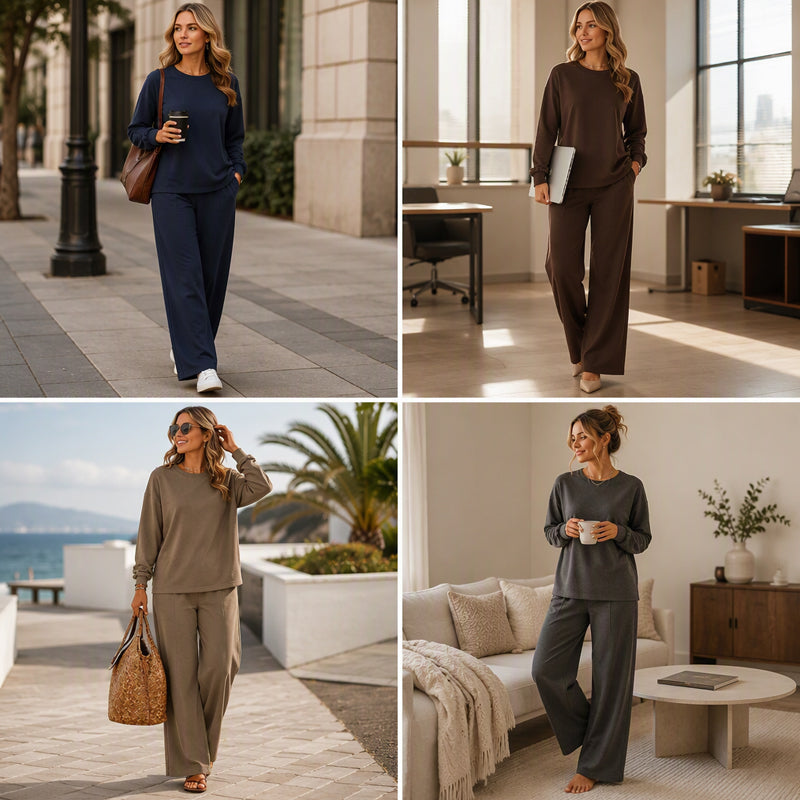 💖Black Friday Mega Deal – 50% off!💖 ☕️Women's Relaxed Top & Wide Leg Pants 2-Piece Set