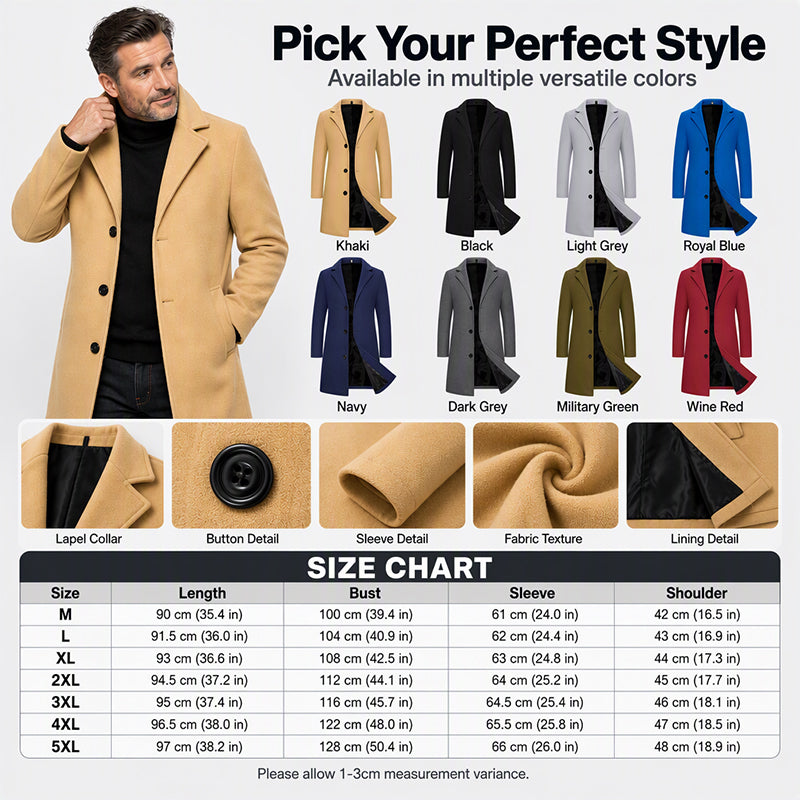🧥 Men's Classic Mid-Length Single-Breasted Coat