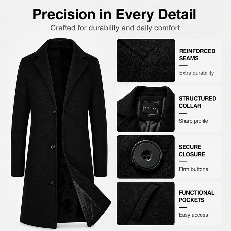 🧥 Men's Classic Mid-Length Single-Breasted Coat