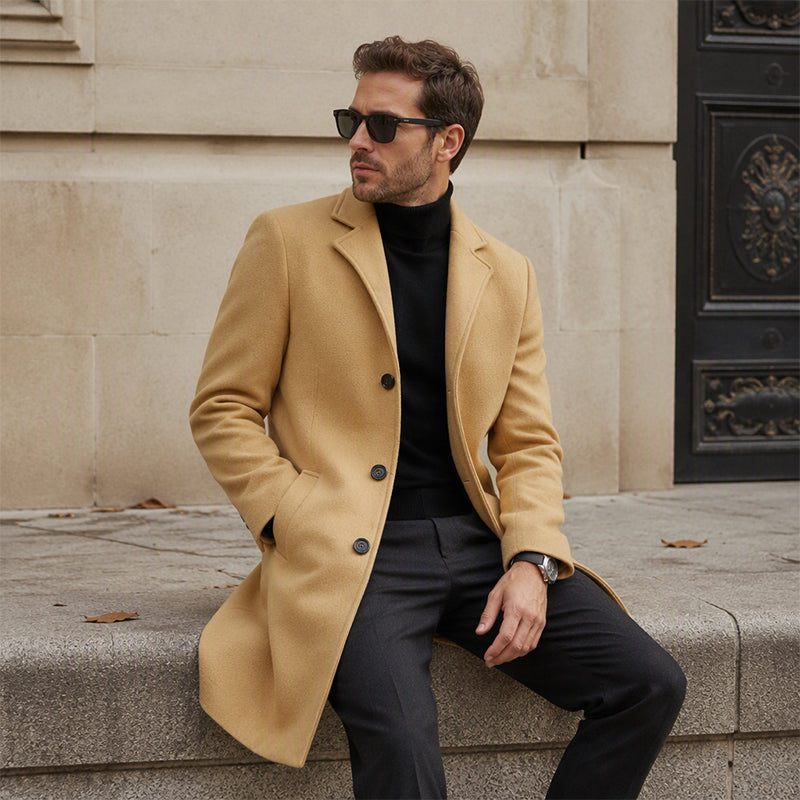 🧥 Men's Classic Mid-Length Single-Breasted Coat