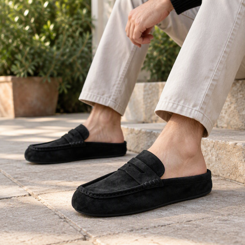 🤎 Men's Faux Suede Platform Slip-On Half Slippers
