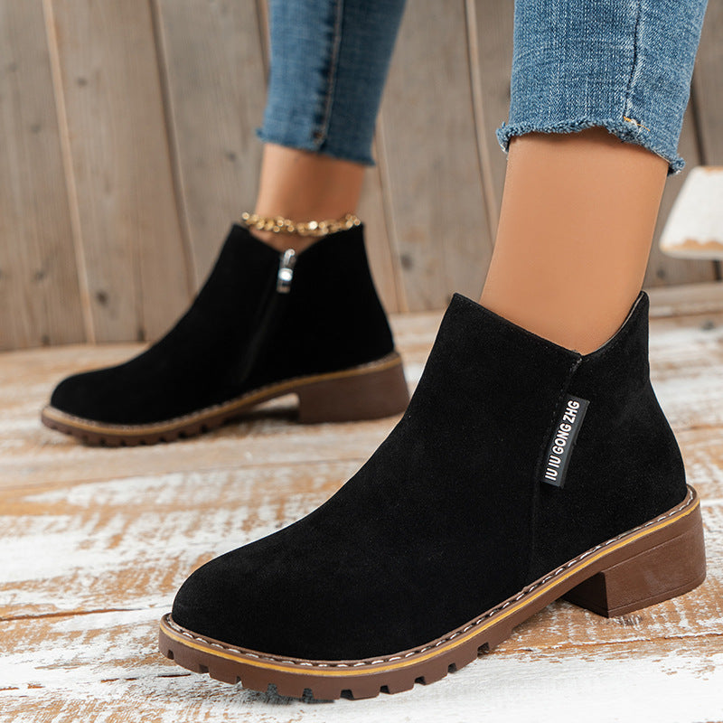 👢Women's Side Zipper Low Heel Ankle Boots