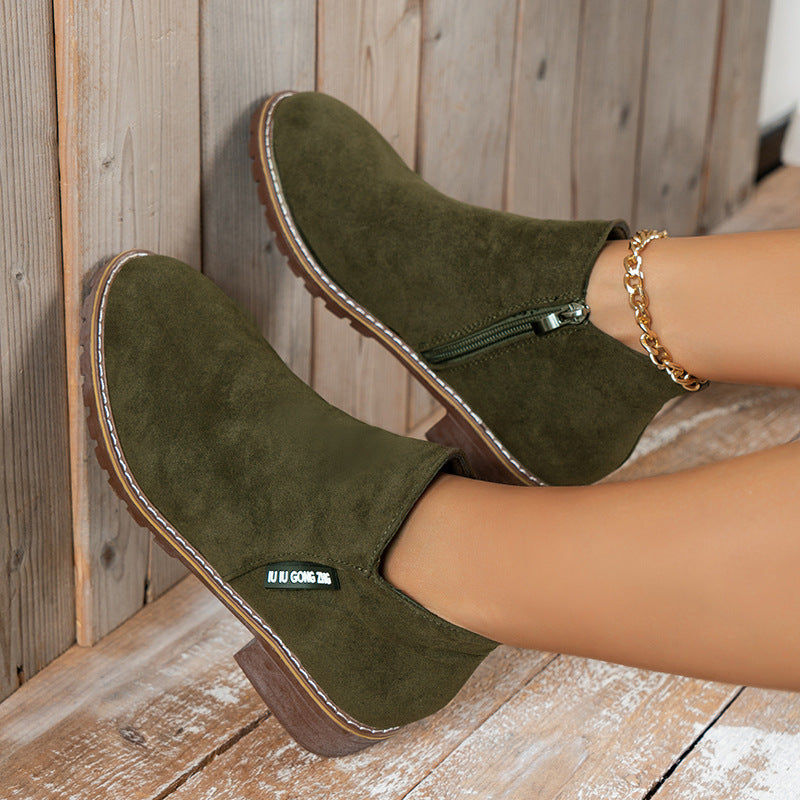 👢Women's Side Zipper Low Heel Ankle Boots