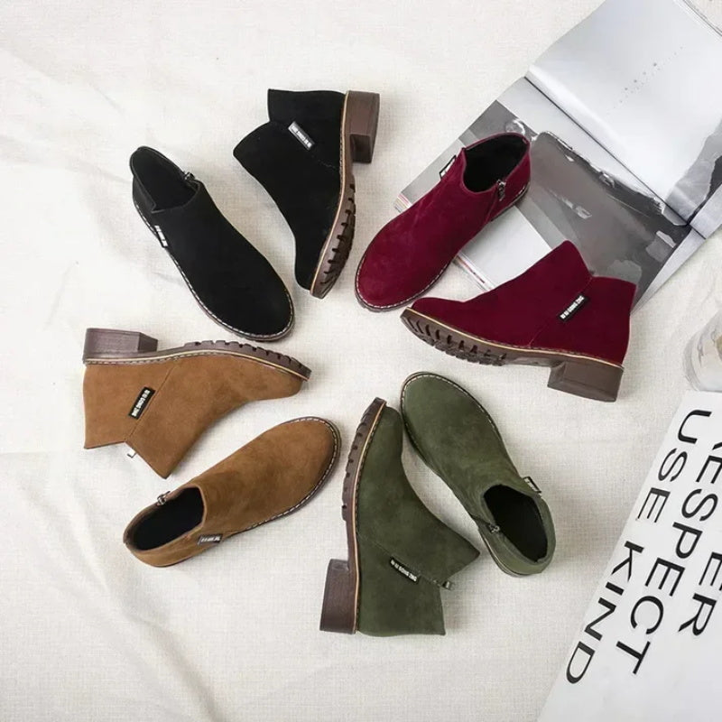 👢Women's Side Zipper Low Heel Ankle Boots